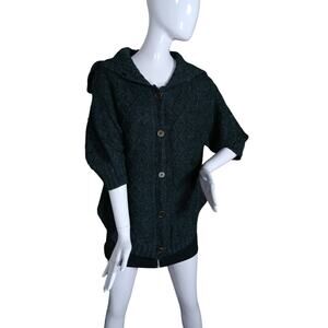 Tulle Chunky Knit Cardigan Sweater Size Medium Dark Gray 3/4 Sleeve Button Down